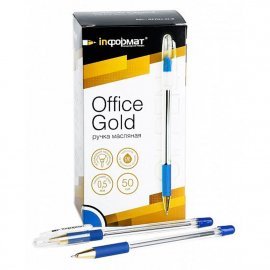 Ручка шарик. на масленной основе INFORMAT Office Gold синий 0,5 мм прозр. кругл. корп. грип игольчатый наконечник 176939