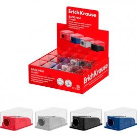 Точилка пластиковая ErichKrause Base Mini, Classic, с контейнером, ассорти (в коробке-дисплее по 30 шт) 60079