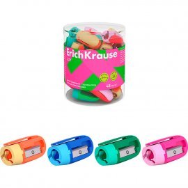 Точилка пластиковая ErichKrause JOY®, ассорти (в тубусе по 48 шт) 21825
