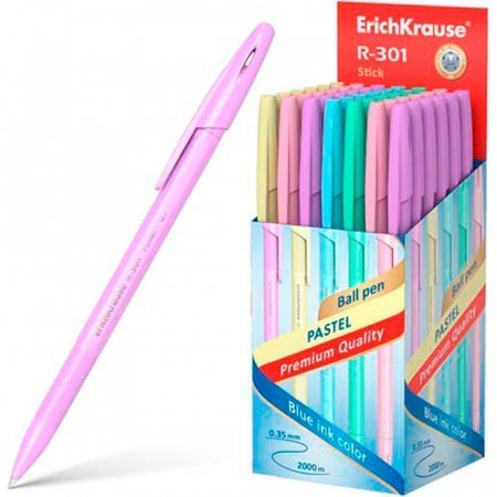 Ручка шариковая Erich Krause "R-301 Pastel Stick" СИНЯЯ 0.7мм 616374