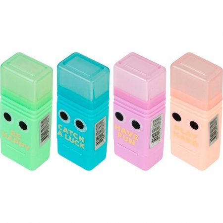 Точилка LOREX KIDS SQUARE BLOCK с контейнером и ластиком ассорти, корпус пластик 1 отвер. в дисплее индив.штрих-код 252149