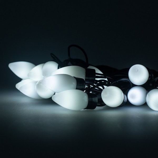 Гирлянда электрическая для улицы 20 LED белое свечение 1 режим чёрный провод 5 м 220 В /Tongde/